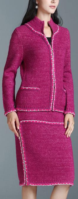 Knit Wool-Blend Jacket & Skirt Set