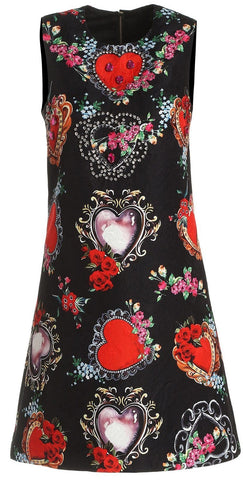Heart Printed Jacquard Mini Dress