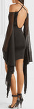 Black Cold-Shoulder Flare-Sleeve Evening Dress