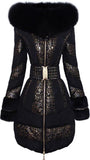 Baroque Fox-Fur Hooded Belted Puffer Coat