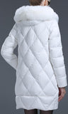 Puffer Down Coat with Removable Fur, White