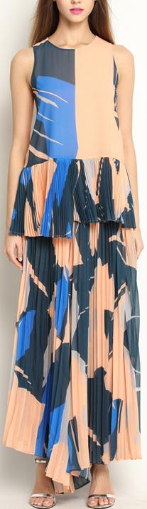 Pleated Printed Peplum Top & Pant Set