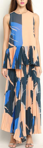Pleated Printed Peplum Top & Pant Set