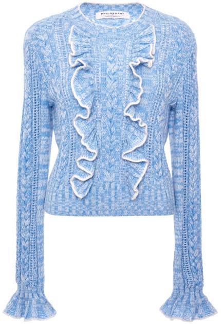 Ruffle Wool Sweater in Blue - DESIGNER INSPIRED FASHIONS