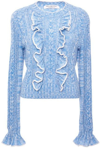 Ruffle Wool Sweater in Blue - DESIGNER INSPIRED FASHIONS