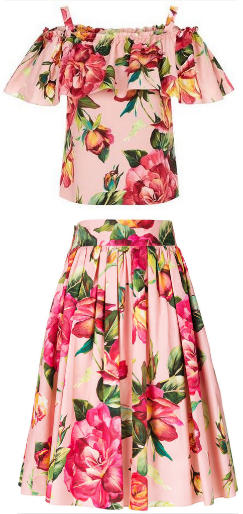 Floral Printed Flounce Top & Matching Skirt Set