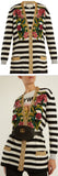 Floral-Embroidered Striped Knit Cardigan Sweater