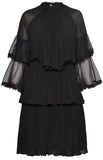 Chiffon Ruffled Pleated Shift dress, Black