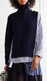 Paneled Striped Cotton-Poplin and Wool Top