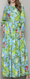 Garden Vegetable Print Dress with Sash