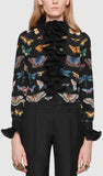 Butterfly Print Shirt with Ruffle Detail | DESIGNER INSPIRED FASHIONS