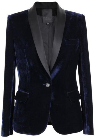 Velvet Blazer Jacket in Dark Blue - DESIGNER INSPIRED FASHIONS