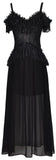 Black Ruffled Lace Cold Shoulder Dress