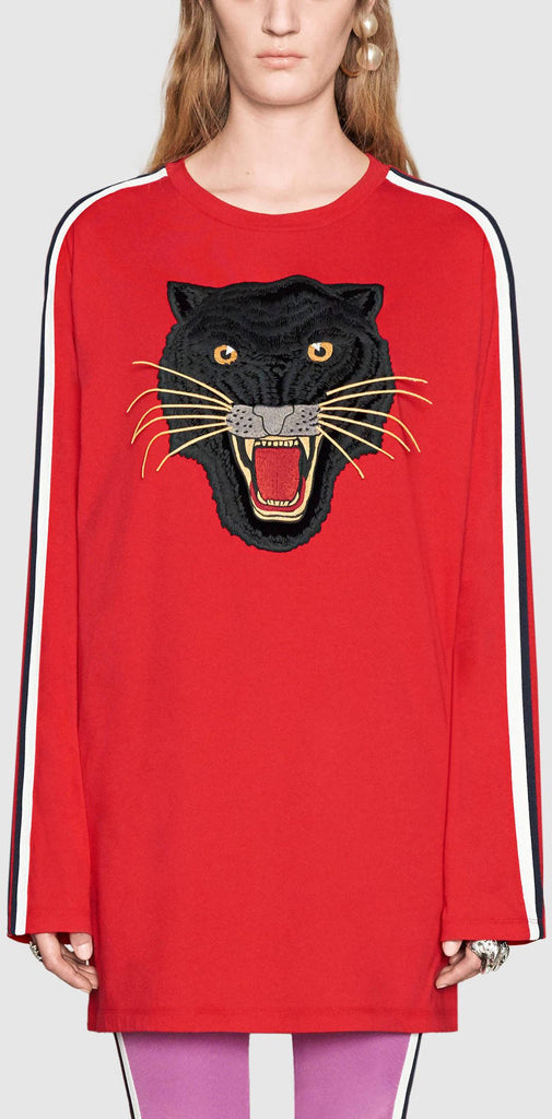 Oversize Long-Sleeve T-Shirt with Panther - DESIGNER INSPIRED FASHIONS