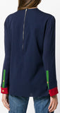 'Trompe L'oeil' Satin Shirt, Dark Blue