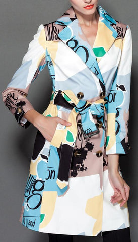 Multi Colored Printed Short Trench Coat - DESIGNER INSPIRED FASHIONS