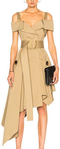 Asymmetrical Belted Dress - DESIGNER INSPIRED FASHIONS