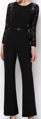 Lace Panel Cady Jumpsuit in Black - DESIGNER INSPIRED FASHIONS