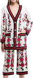 Floral Print Oversized Cardigan Sweater & Cropped Pant Set