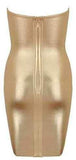 Bead-Embellished Strapless Gold Bodycon Tube Mini Dress