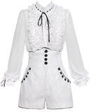 Ruffled White Blouse with High Waist Shorts