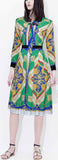 Printed Tie-Neck Pleated Shirt-Dress