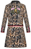 Embroidered Studded Animal Print Web-Trim Jacket and Skirt Set