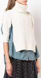 Denim Shirt Panel Turtleneck Sweater