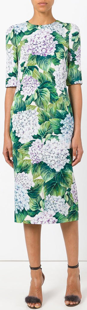 Hydrangea-Print Fitted Dress *Extended Sizes*