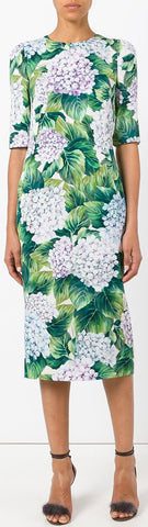 Hydrangea-Print Fitted Dress *Extended Sizes*