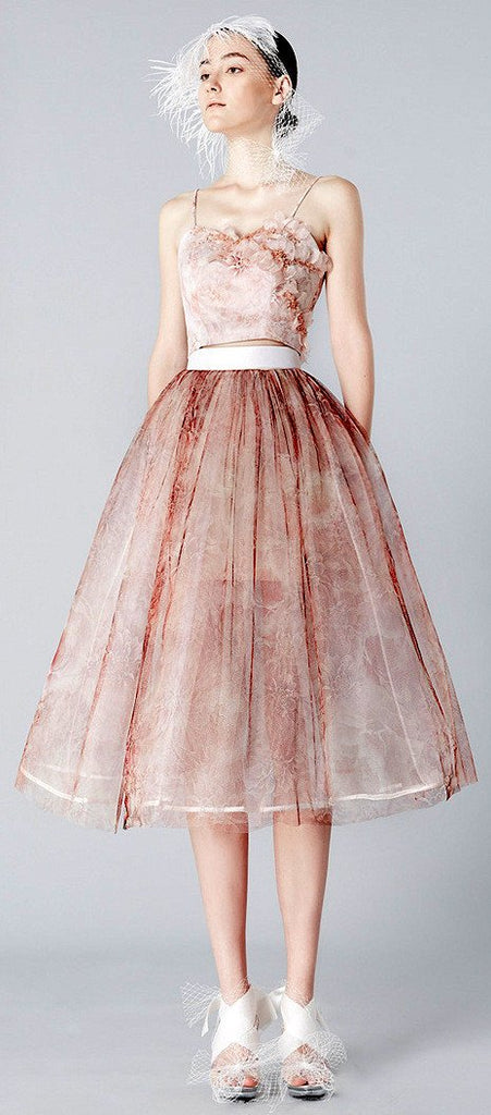 3D Flowers Crop Top And Prom Skirt Set - DESIGNER INSPIRED FASHIONS