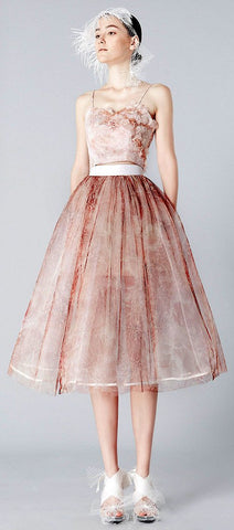 3D Flowers Crop Top And Prom Skirt Set - DESIGNER INSPIRED FASHIONS