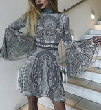 Sequin-Embroidered Flared-Sleeve Mini Dress