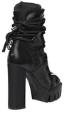 Rope Lace-Up Leather Boots in Black