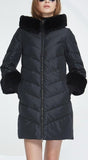 Rabbit Fur-Trimmed Puffer Down Coat, Black
