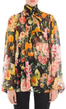 Floral Tie-Neck Chiffon Blouse