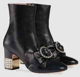 Leather Ankle Boot with Removable Leather Bow