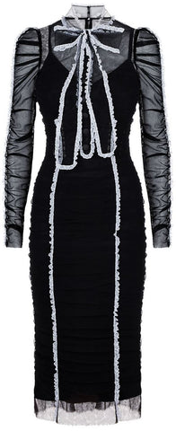 Contrast Piping Ruched Tulle Dress