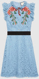 Embroidered Cluny Lace Dress, Blue - DESIGNER INSPIRED FASHIONS
