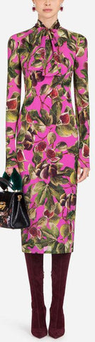 Floral-Print Dress with Neck-Tie