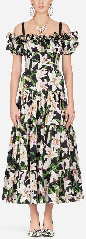 Long Lily Print Poplin Dress
