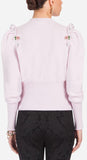 Rose-Button-Embellished Cardigan Sweater