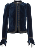 Grosgrain-Trimmed Ruffled Cotton-Velvet Jacket