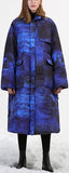 Blue & Black Abstract-Scenic Two-Toned Down-Fill Coat
