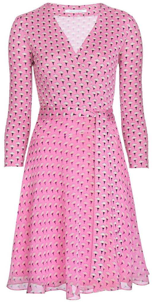 'Irina' Printed Wrap Dress in Pink - DESIGNER INSPIRED FASHIONS