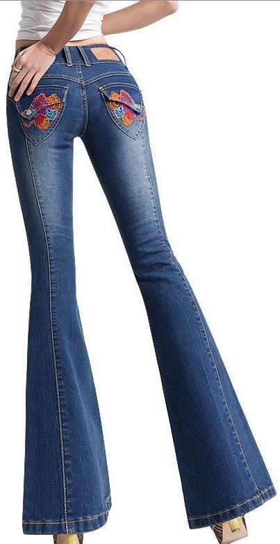 Embroidered Faded Flared Jeans - DESIGNER INSPIRED FASHIONS