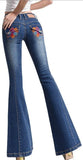 Embroidered Faded Flared Jeans - DESIGNER INSPIRED FASHIONS