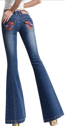 Embroidered Faded Flared Jeans - DESIGNER INSPIRED FASHIONS