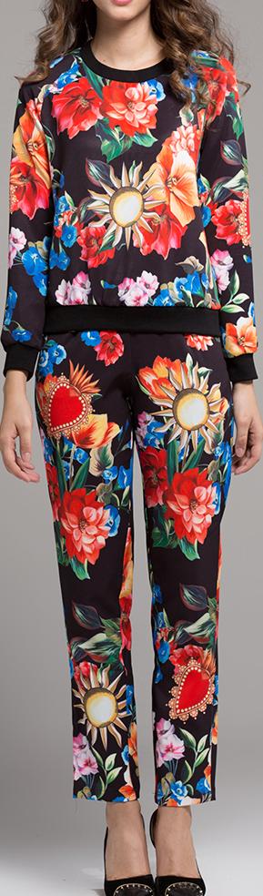 Floral Printed Sweatshirt & Pant Set