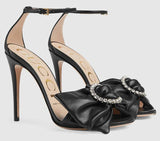 Leather Sandals with Jeweled Leather Bow